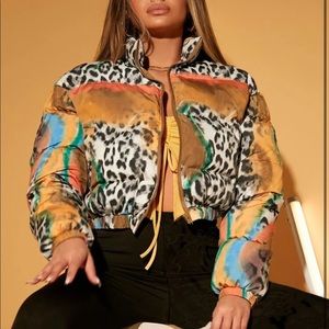 SHEIN SXY Zip Up Leopard And Tie Dye Winter Coat